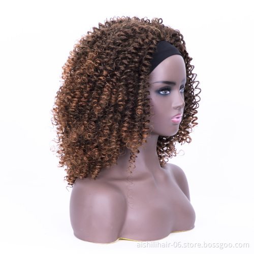 wholesale black headband wig light brown kinky curly wigs synthetic fiber for black women